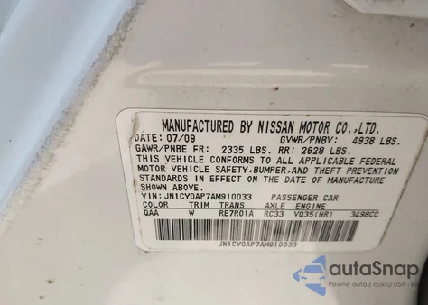 2010 Infiniti M35 z USA, uszkodzony, nr VIN JN1CY0AP7AM910033